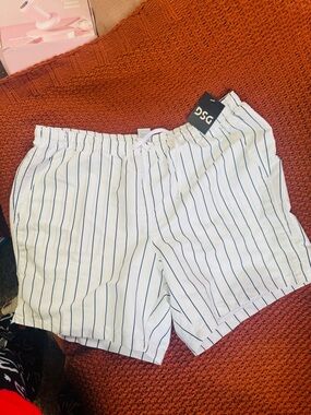 DSG White Shorts with Navy Pinstripes